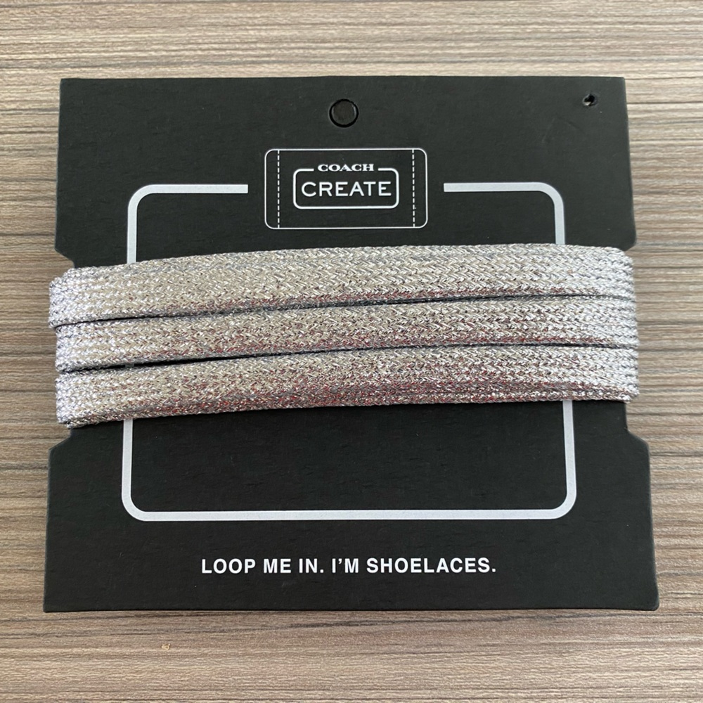 New Coach Metallic Shoe Laces Silver Glitter